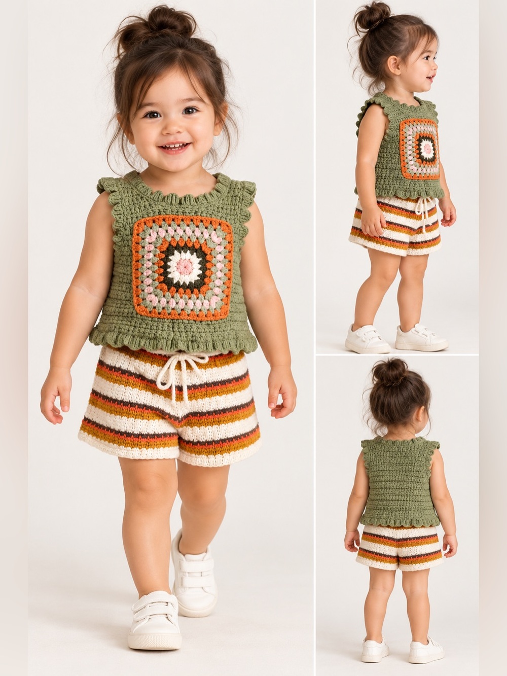 Zara Olive Crochet Tank and Striped Shorts Set